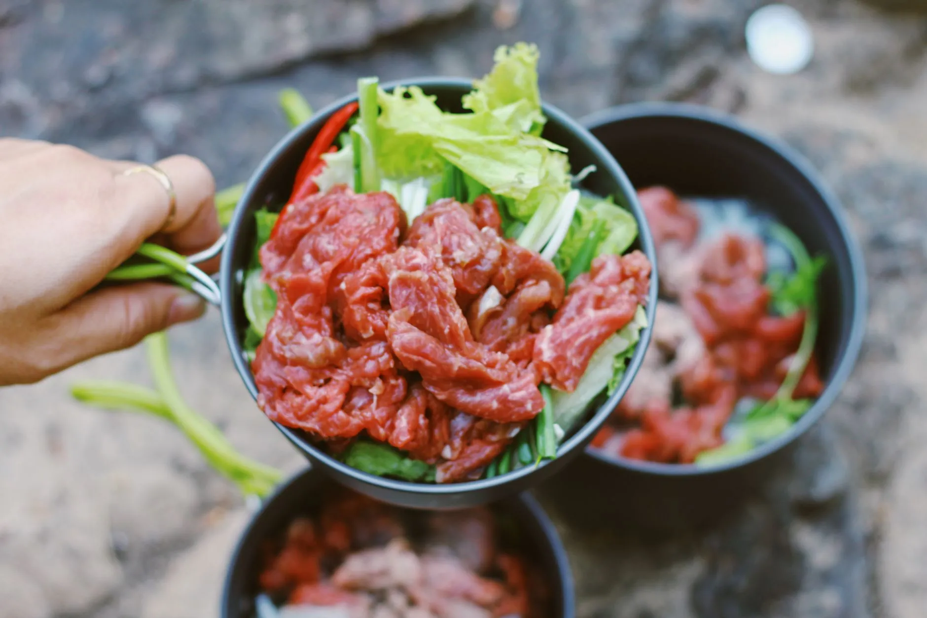 Raw meat portions for a dog